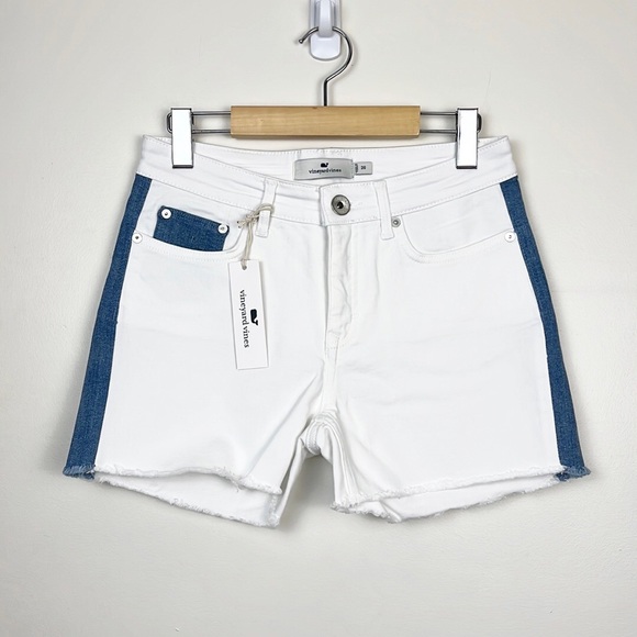 Vineyard Vines White Denim Side-Stripe Cutoff Shorts - Picture 3 of 14